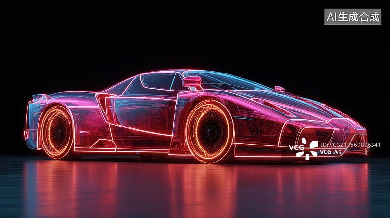 【AI数字艺术】霓虹灯效果的未来主义跑车图片素材