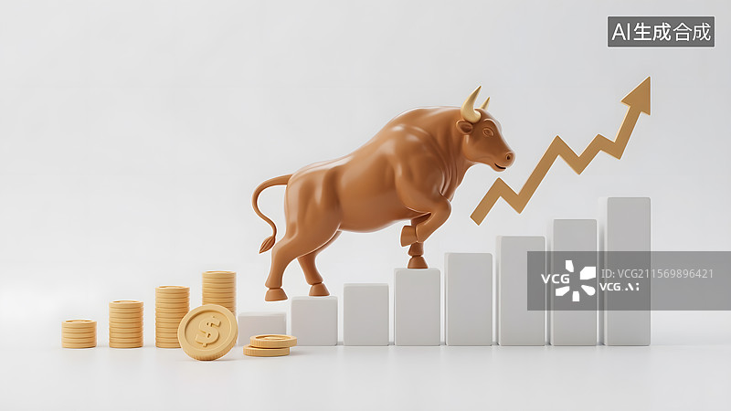 【AI数字艺术】创意金融银行股票牛市上涨立体概念图形图片素材