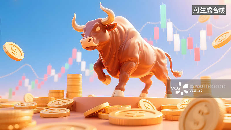 【AI数字艺术】创意金融银行股票牛市上涨立体概念图形图片素材