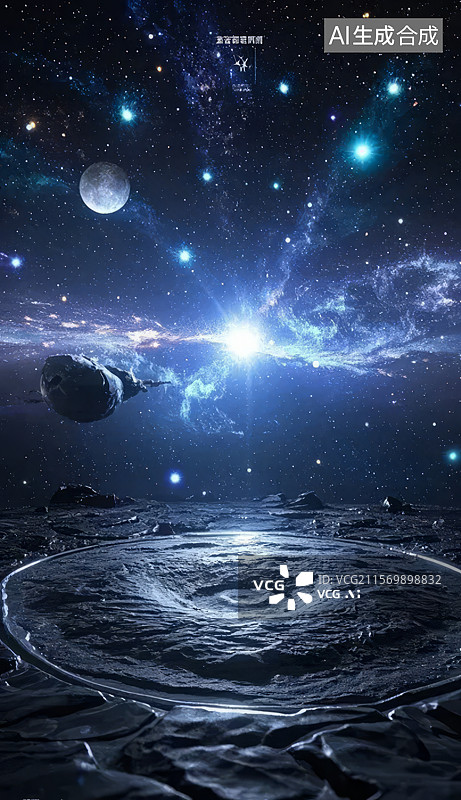 【AI数字艺术】宇宙中的水滴涟漪图片素材