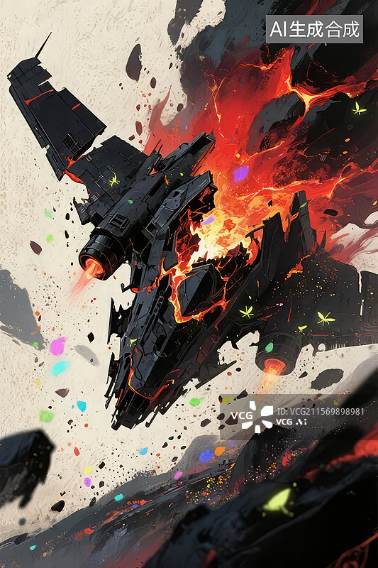 【AI数字艺术】太空战舰在爆炸中穿梭图片素材