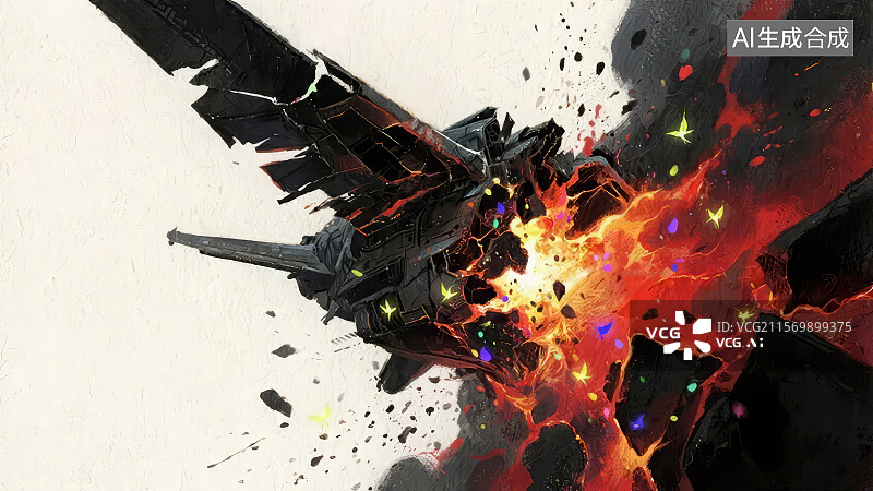 【AI数字艺术】飞船爆炸的科幻场景图片素材