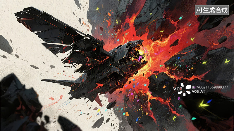 【AI数字艺术】太空战舰爆炸场景图片素材