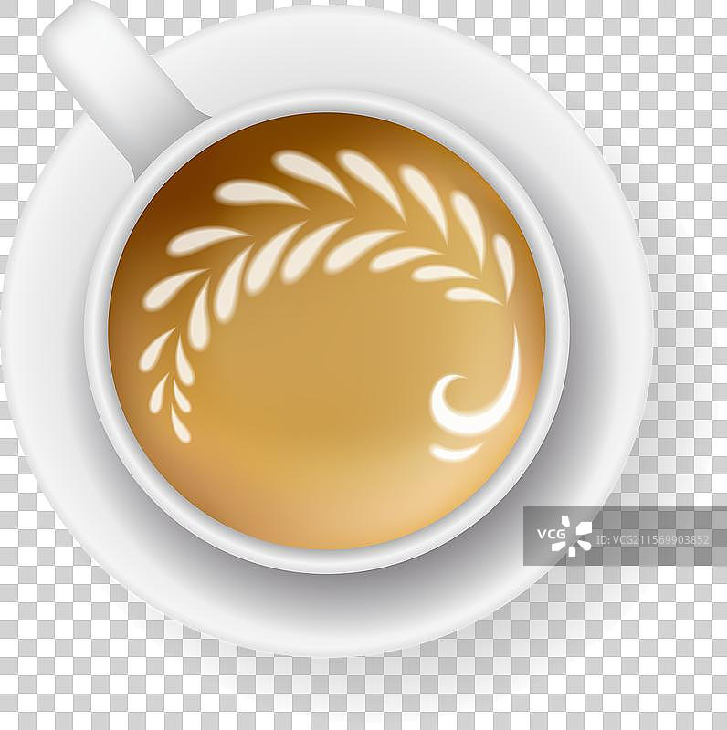 咖啡杯俯视图，卡布奇诺，浓缩咖啡，拿铁图片素材