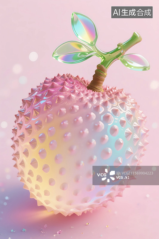 【AI数字艺术】水晶透明玻璃质感粉色荔枝琉璃图片素材
