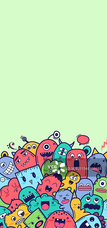 卡通小怪兽手机锁屏壁纸插画图片素材