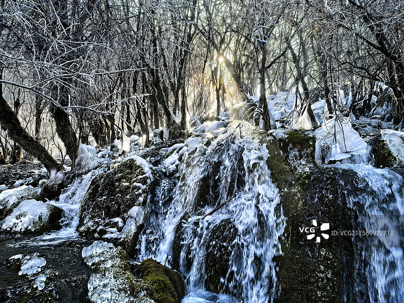 九寨沟初春的冰瀑图片素材