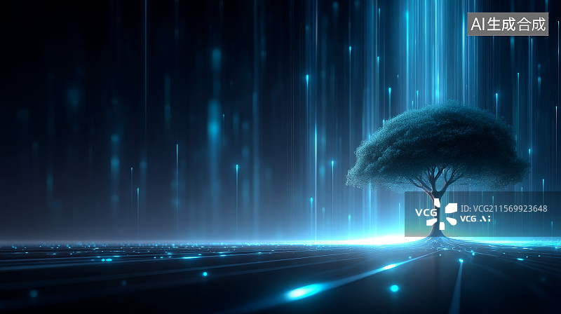 【AI数字艺术】数字化树生命树人工智能树背景图片素材