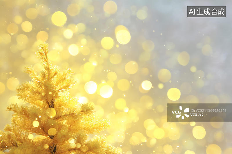 【AI数字艺术】金黄色圣诞树节日背景图图片素材