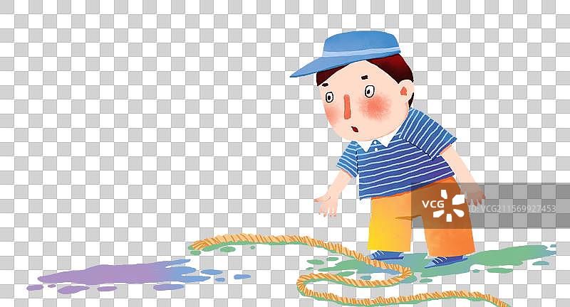免抠元素 PNG人物插画 一个男孩看到地面的绳子图片素材