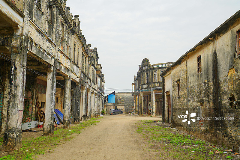 广东省江门市台山市，圆山圩，骑楼街道，狂飙莽村取景地！图片素材