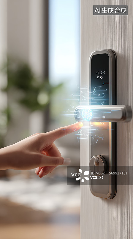 【AI数字艺术】手指触摸智能门锁图片素材