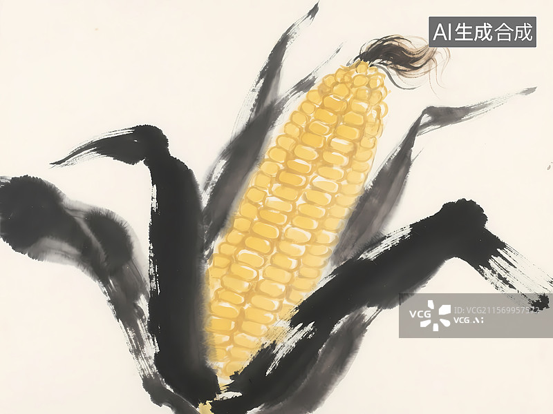 【AI数字艺术】玉米水墨插画图片素材