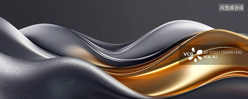【AI数字艺术】抽象波浪形金属质感背景图片素材