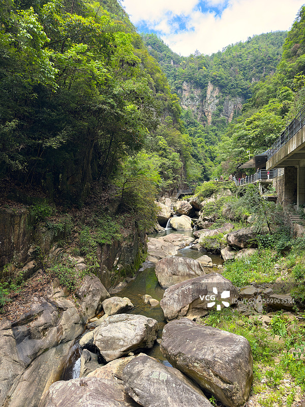 台州天台山景区琼台仙谷、会仙桥玻璃栈道、天台山大瀑布图片素材