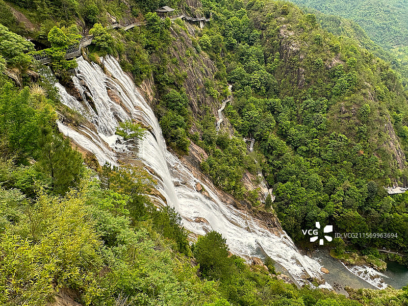 台州天台山景区琼台仙谷、会仙桥玻璃栈道、天台山大瀑布图片素材