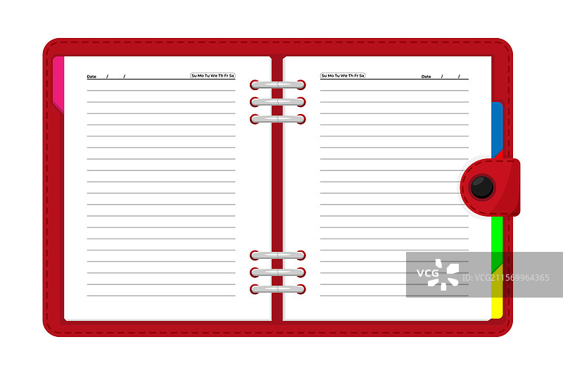 一本红色皮革封面的日程本，配有红色装饰图片素材