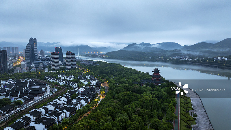 丽水南明湖晨雾图片素材
