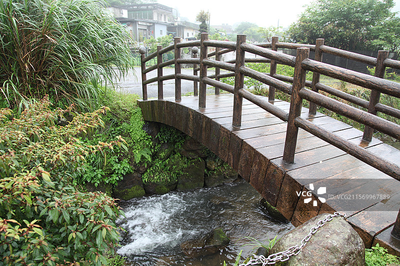 台湾台北阳明山风景植物树花溪水桥小路图片素材