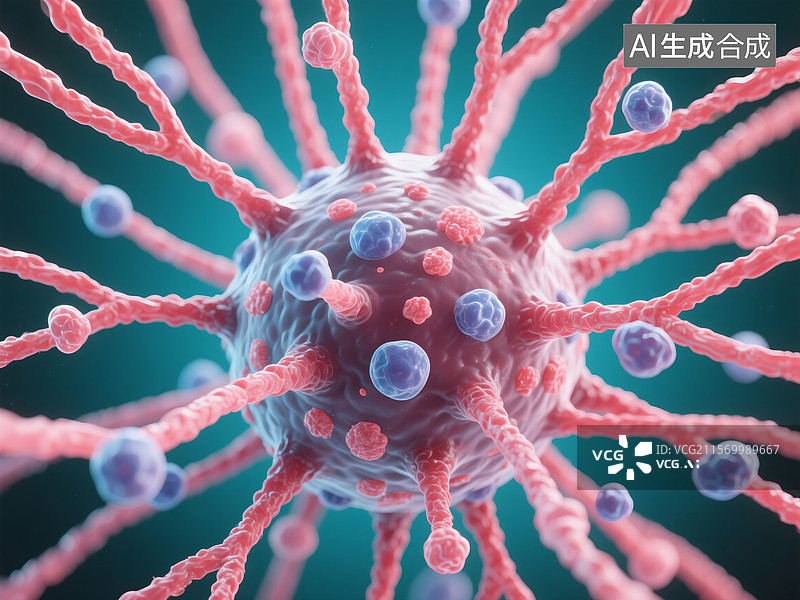 【AI数字艺术】微观微生物分子结构3D概念渲染图图片素材