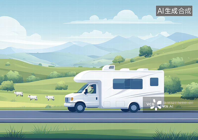 【AI数字艺术】乡村公路旁的房车旅行图片素材