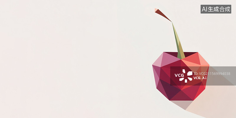 【AI数字艺术】一个红色的樱桃 3D三维立体折纸风格创意手工艺术彩色渐变抽象图形色块图片素材