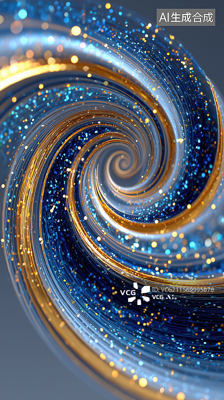 【AI数字艺术】超现实高贵奢华金色蓝色宝石组成的旋涡3D卡通立体插画图片素材