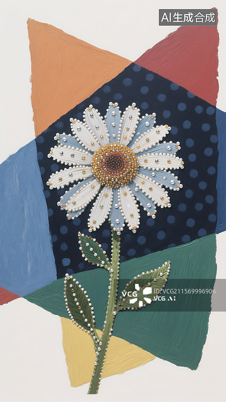【AI数字艺术】竖版刺绣钉珠效果海报背景，百日菊图片素材