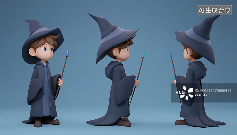 【AI数字艺术】卡通巫师的三视图图片素材