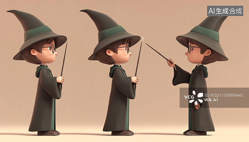 【AI数字艺术】卡通巫师的三视图图片素材