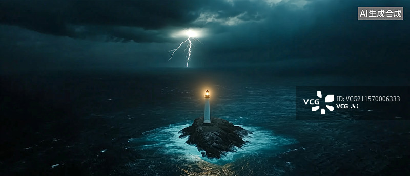 【AI数字艺术】暴风雨下的灯塔图片素材