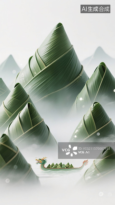 【AI数字艺术】端午节粽子叠成山的形态图片素材