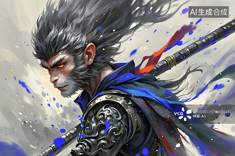 【AI数字艺术】孙悟空水墨画卷图片素材