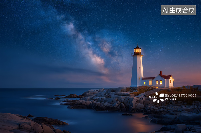 【AI数字艺术】银河下的灯塔图片素材