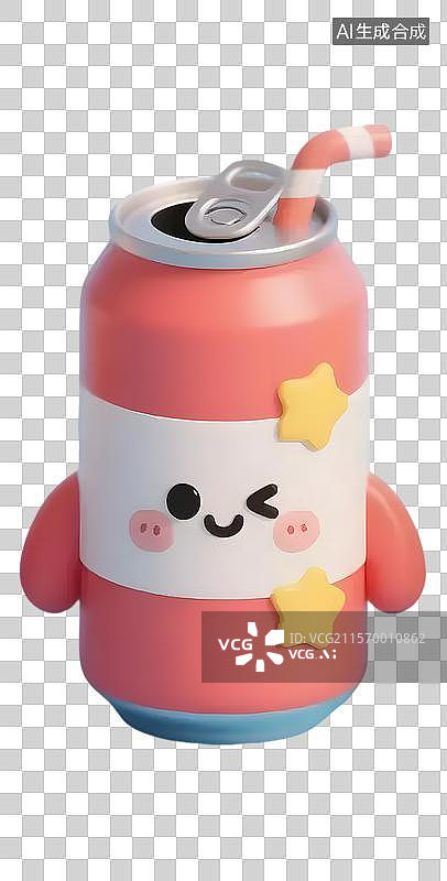 【AI数字艺术】卡通饮料罐的甜蜜幻想图片素材