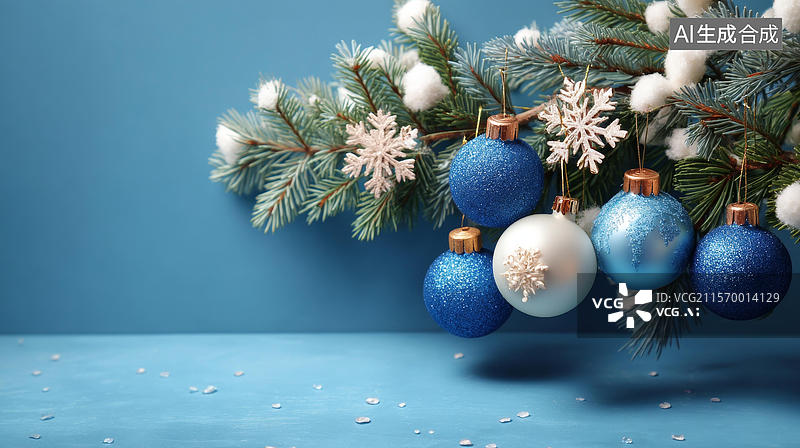 【AI数字艺术】蓝色白色圣诞装饰球图片素材