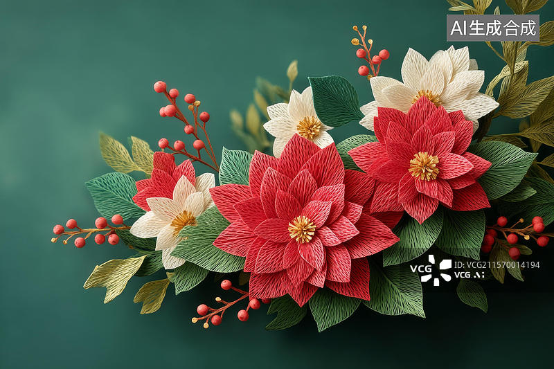 【AI数字艺术】纸艺圣诞花束插画图片素材