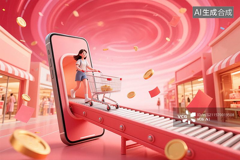 【AI数字艺术】手机线上购物节图片素材
