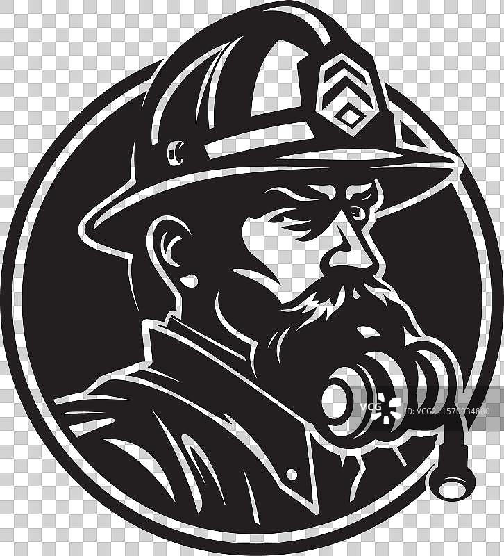 黑白色消防员头盔艺术，展现英雄气概图片素材