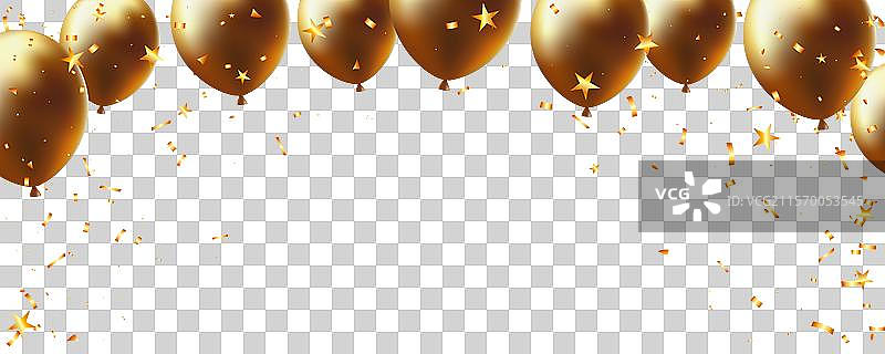 金色气球和星星彩纸屑横幅背景图片素材