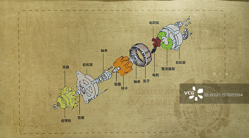 科技绘画，电力，电磁，电动机工作原理图片素材