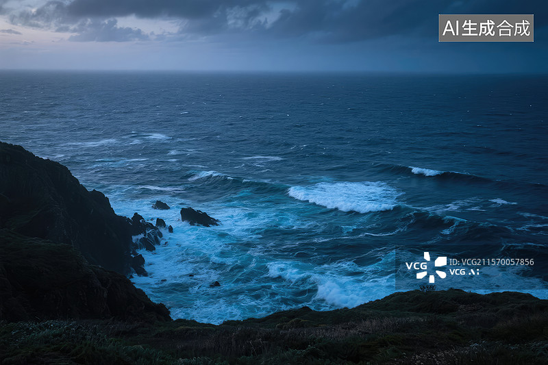 【AI数字艺术】悬崖边狂暴海浪图片素材