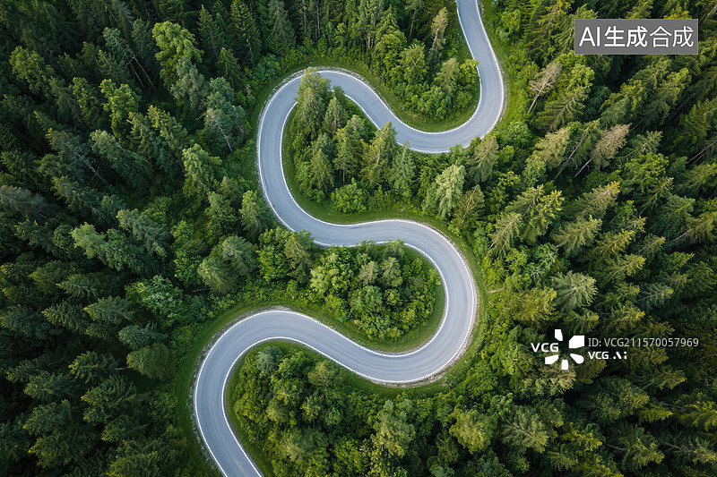 【AI数字艺术】蜿蜒森林公路图片素材