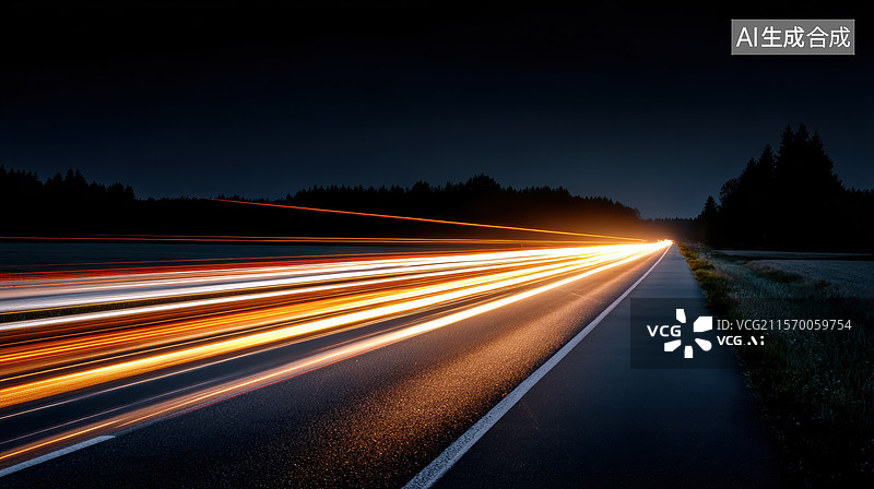 【AI数字艺术】夜晚公路上的光轨图片素材