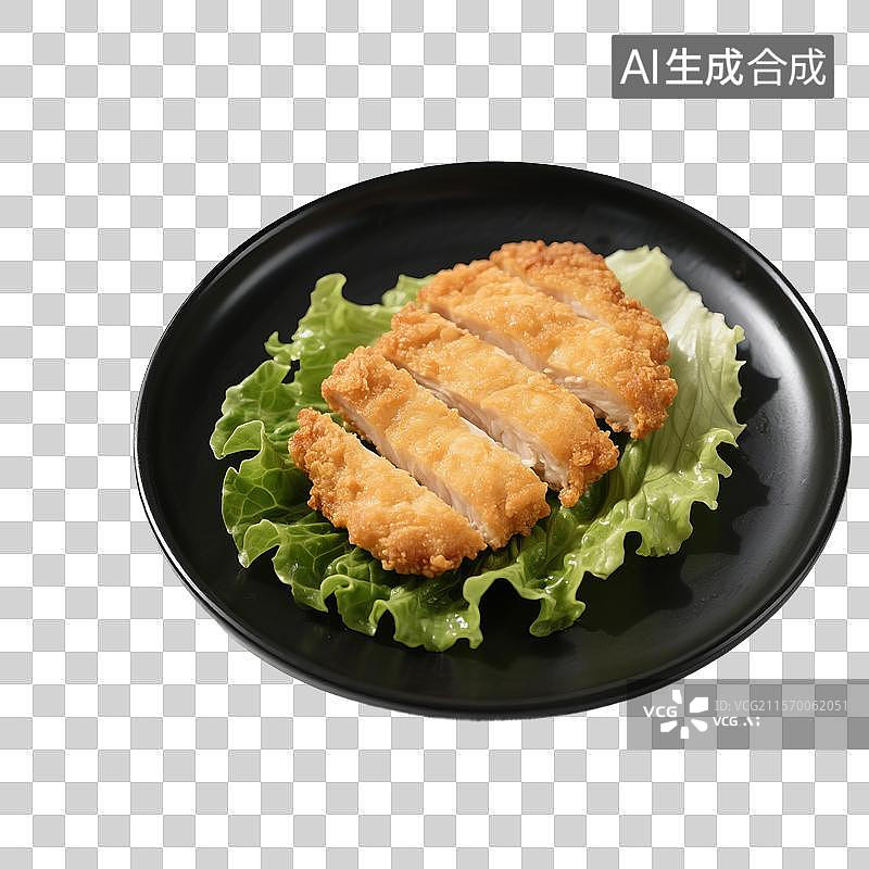 【AI数字艺术】盘子里的炸猪排，炸鸡排，猪扒，鸡排，特写图片素材