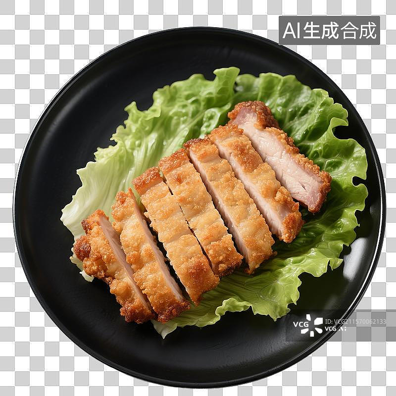 【AI数字艺术】盘子里的炸猪排，炸鸡排，猪扒，鸡排，特写图片素材