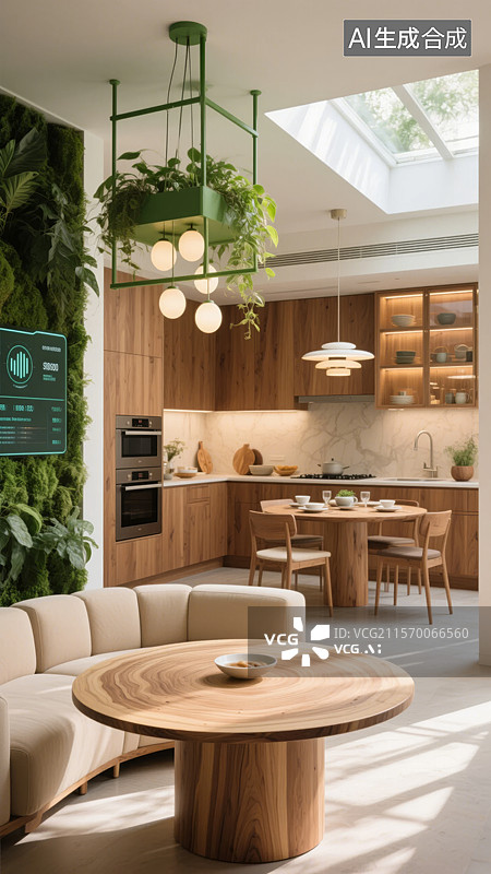 【AI数字艺术】现代开放式厨房与起居室图片素材