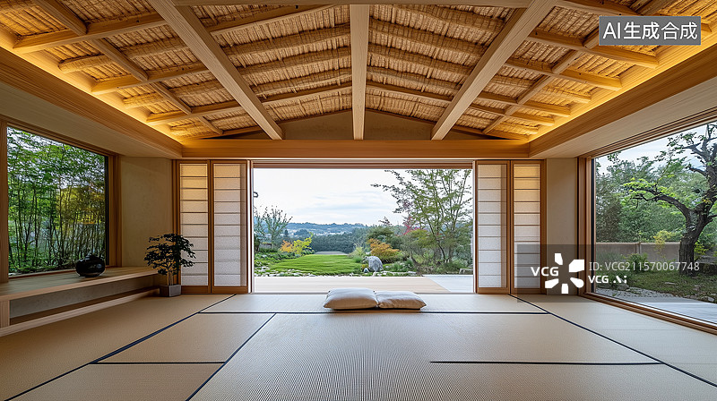 【AI数字艺术】沙漠现代风：沙色石材与天光交融的静谧空间图片素材