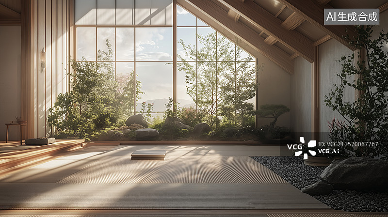 【AI数字艺术】沙漠现代风：沙色石材与天光交融的静谧空间图片素材