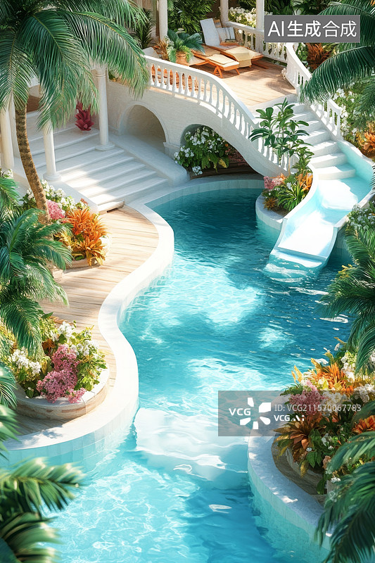 【AI数字艺术】水上乐园等距视图图片素材